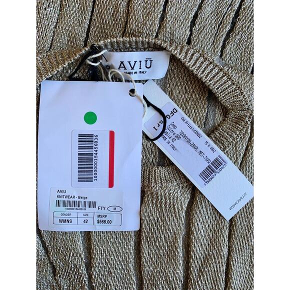 Aviu Sweater in Beige Size 42 Knitwear Ribbed Pullover Metallic Classic Warmer - Picture 3 of 3
